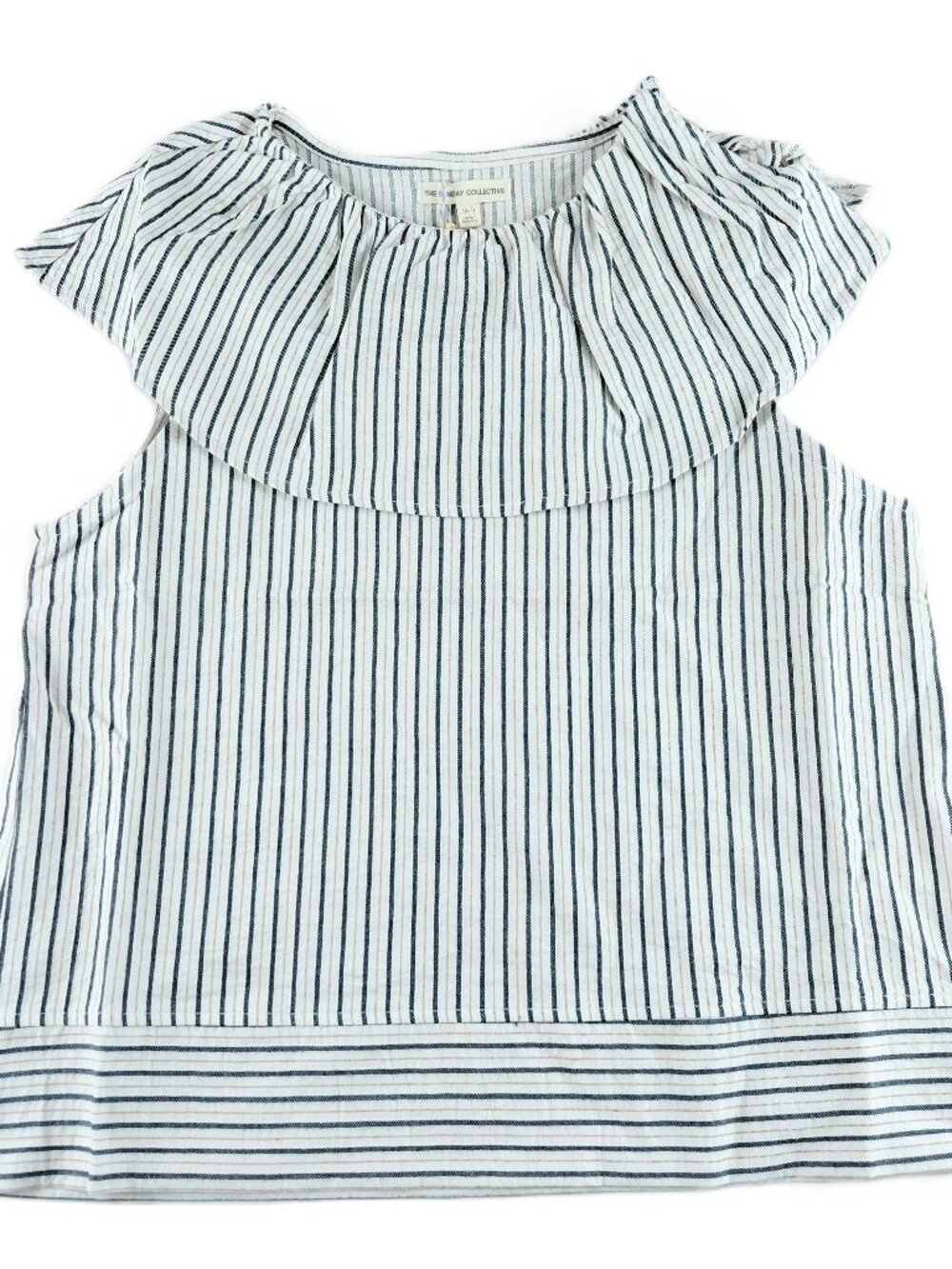 The Sunday Collective Ruffle Neck Sleeveless Top Kids Size 10-11Y White Striped